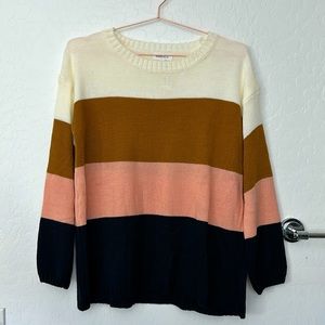 Striped sweater. Cream, orangey tan, pink, navy blue. New with tags.